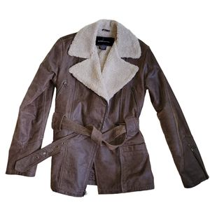 Vintage moda international leather bomber jacket brown women size small like new